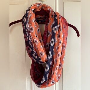 Floral Infinity Scarf - Orange, Red and Blue